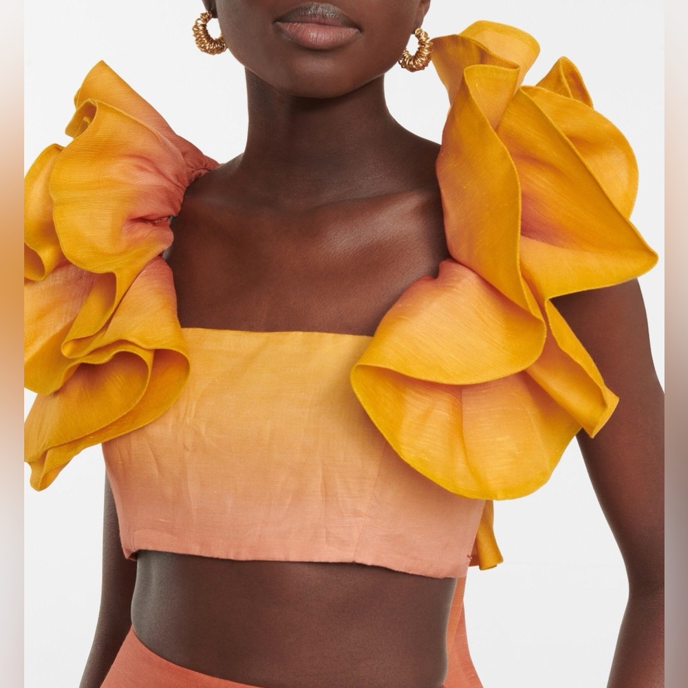 Zimmermann Postcard Ruffle Crop Top